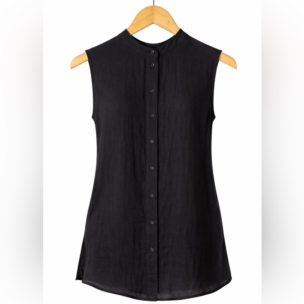 Joie Black Sleeveless Silk-Look Button Blouse Small NWT Career Resort Minimalist